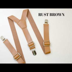 Rust Brown Leather Clip Suspenders
